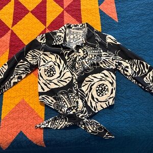 Christian Siriano Black and Cream Patterned Top